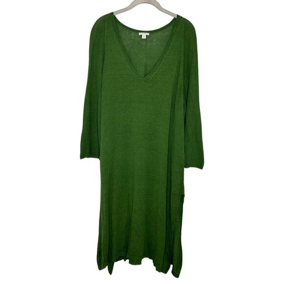 J Jill Tunic Sweater Side Slit Dress Womens Linen Blend Green Size XL Tall - Picture 1 of 9